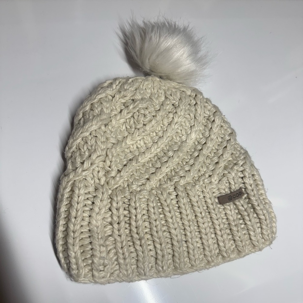Coal Headwear Cream Cable Knit Pom Beanie One Size